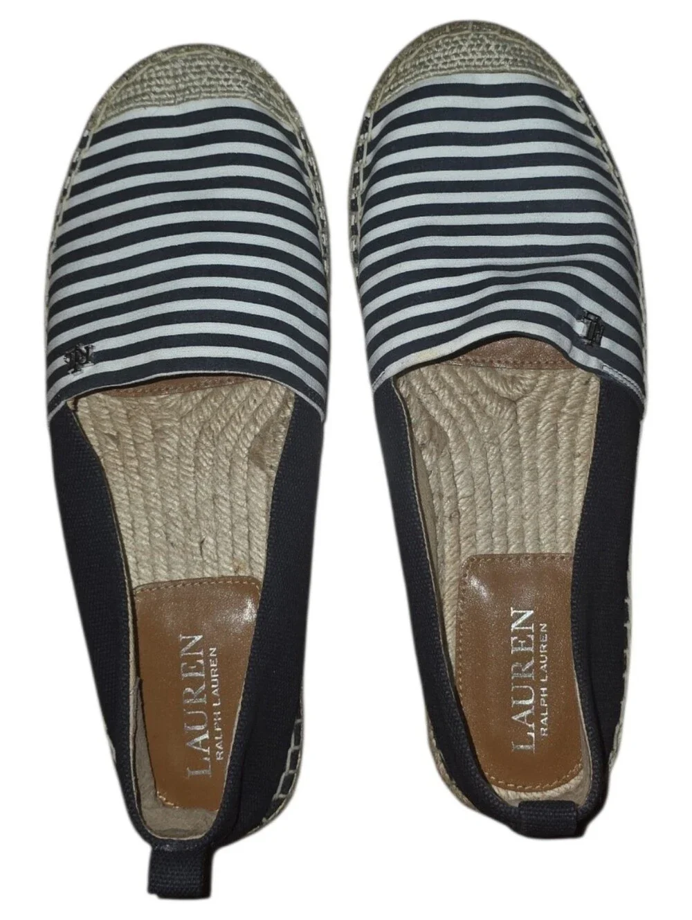 Ralph Lauren Cameryn Nautical Stripe Espadrille Canvas Flat Loafers Navy White 7